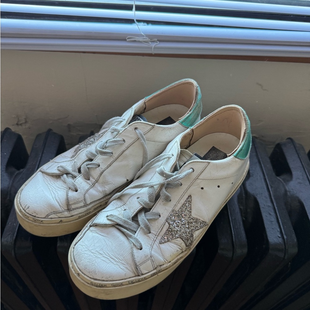 Golden Goose White and Silver Sneakers